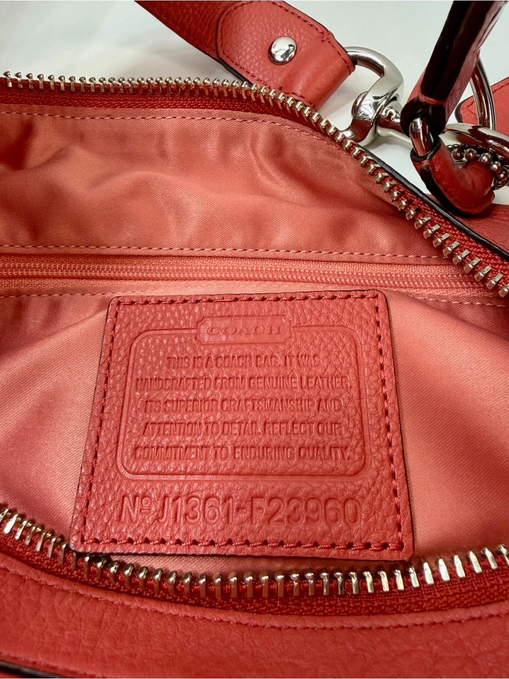 Coach Avery Pebble Leather Hobo Purse Handbag Sienna/Orange Coral